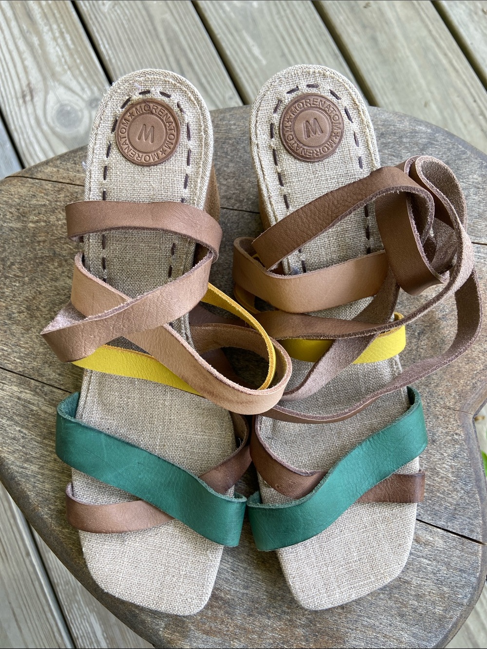 Anthropologie Morenatom Y2K Leather Ankle Tie Block Heel Sandal Women’s Size 9.5